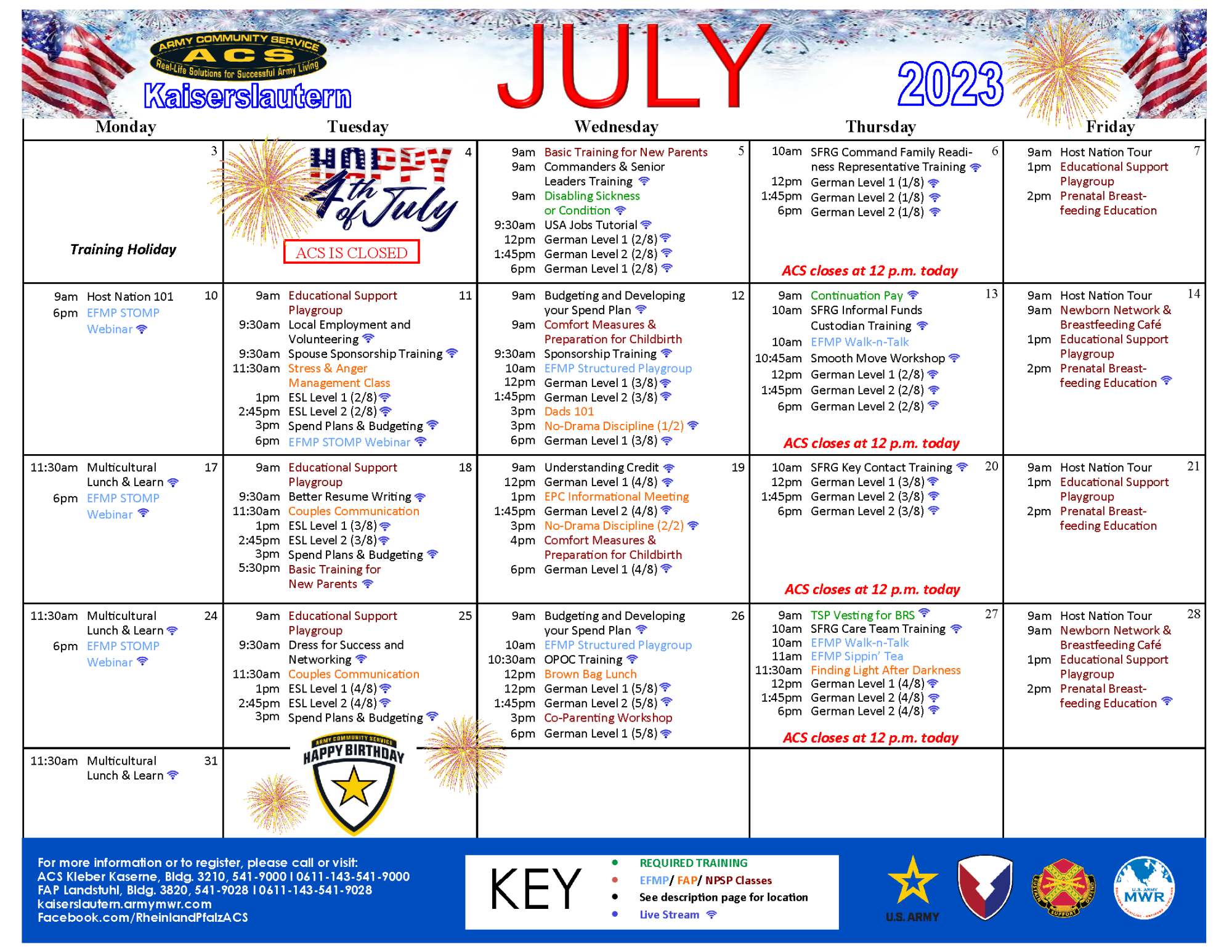 ACS Monthly Calendar Kaiserslautern US Army MWR