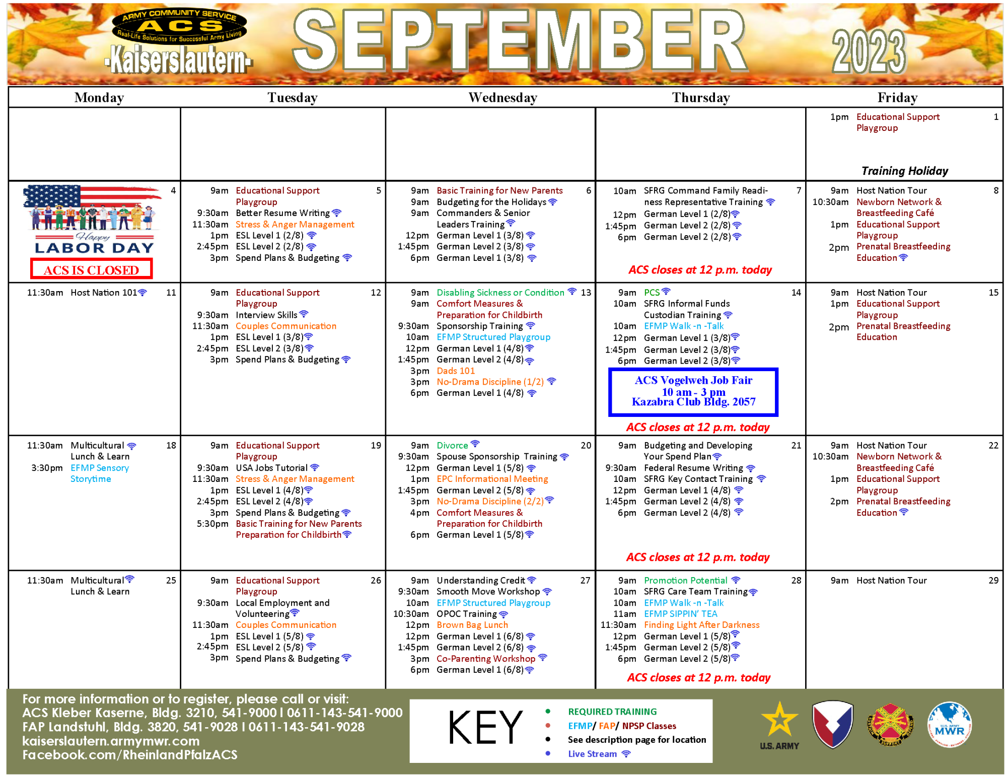 ACS Monthly Calendar Kaiserslautern US Army MWR